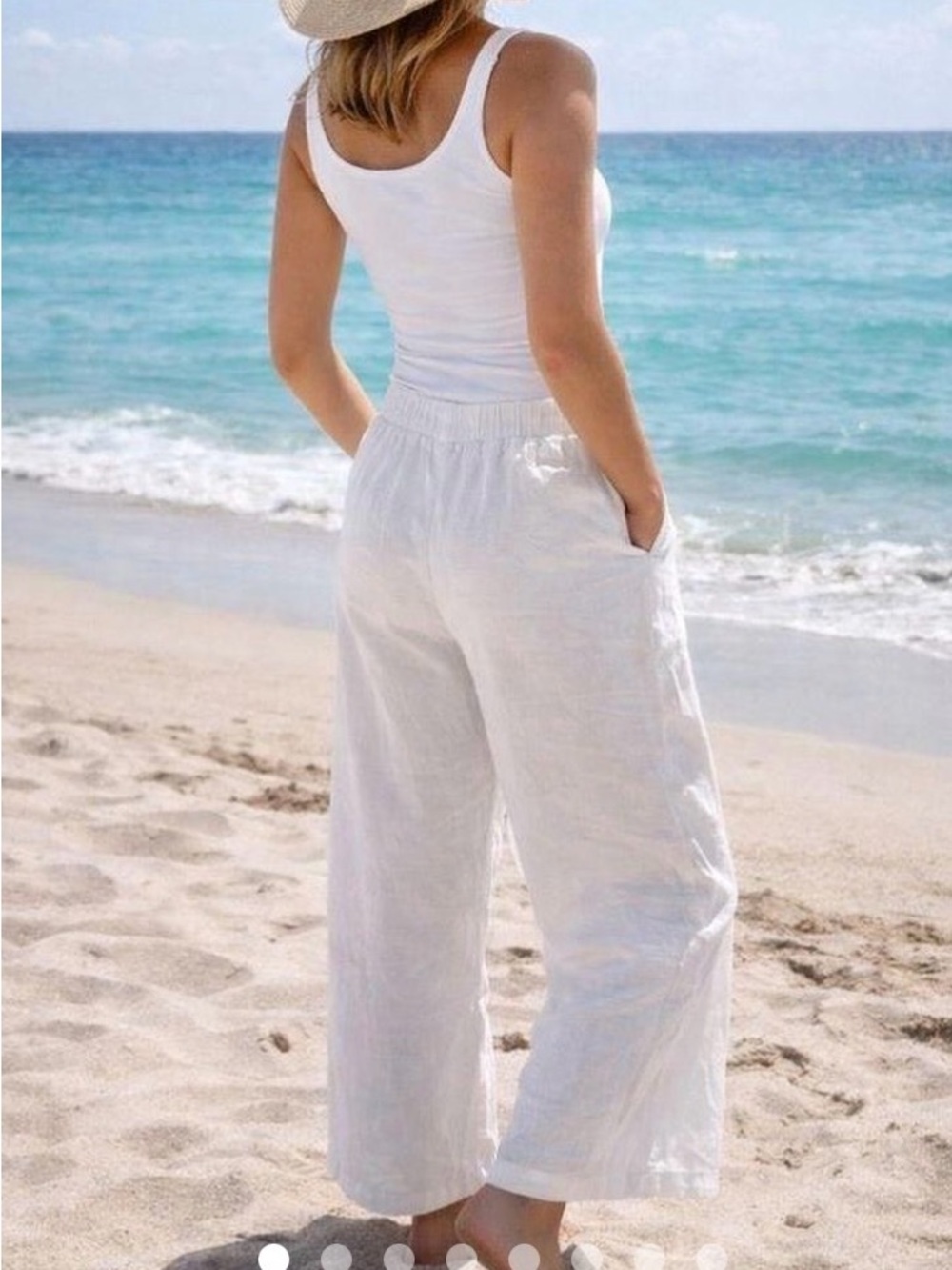 Tahari Essentials Women’s White Wide-Leg 100% Linen Pants